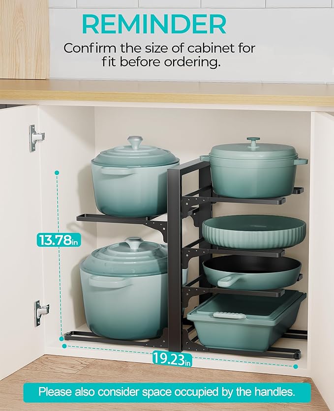 6-Tier Pots and Pans Organizer under Cabinet, Adjustable Pot Rack