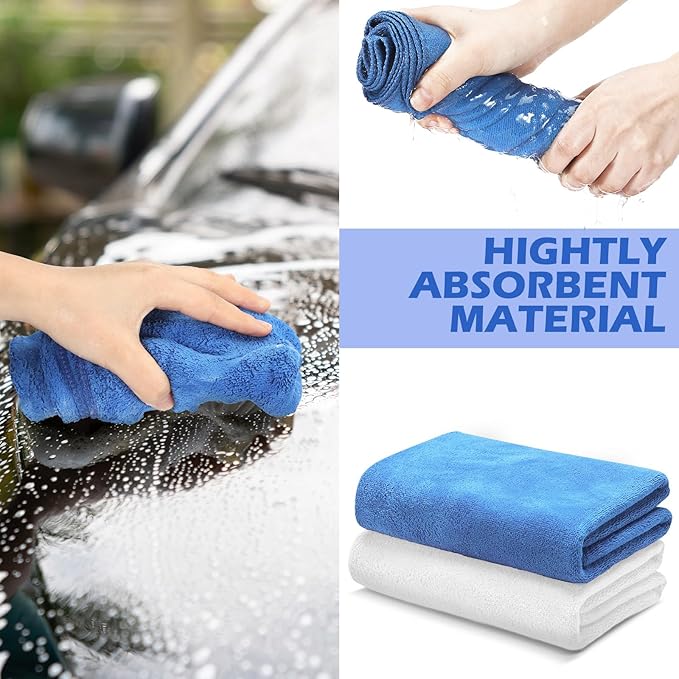 SmoothNovelty 10 Pcs Extra Large Microfiber Cloth 30" x 20" Large Floor Microfiber Towel Reusable Washable Free Lint Free Cloth Rag for Squeegee Mop Floor Window Housekeeping (White,Blue)