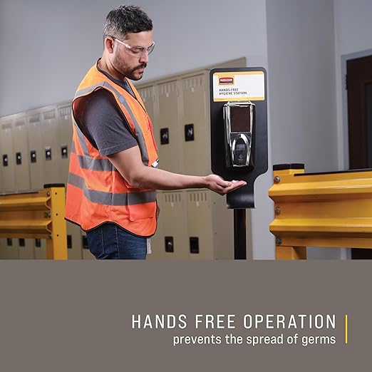 Rubbermaid Commercial Products AutoFoam LumeCel Hand Soap & Sanitizer Dispenser, Black/Chrome, Battery Free, Powered by Indoor Light, Touchless, Wall Mount, for Restrooms in Offices/Hotels