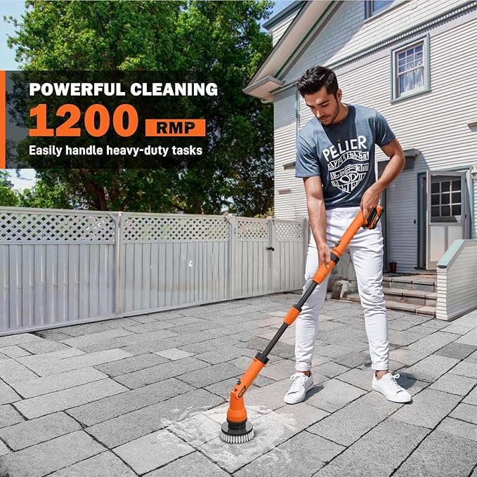 Alloyman 1200RPM Electric Scrubber for Floors,Walls - Replaceable Battery Design for Outdoor Garden, Patio Cleaning Stubborn Stains,Yellow/Black
