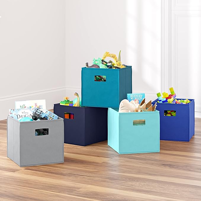 Folding Storage Bins with Handles Blue Cube Storage Organizer for Closet
