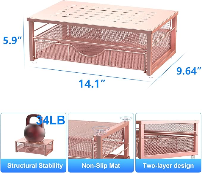 Computer Monitor Stand Riser, Office organizer with Drawer, Rose