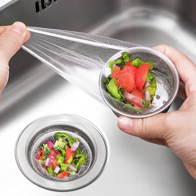 500 Pack Kitchen Sink Strainer Mesh Bags – Anti-Clogging Disposable Sink Drain Covers that Trap Food Scraps, Leftovers