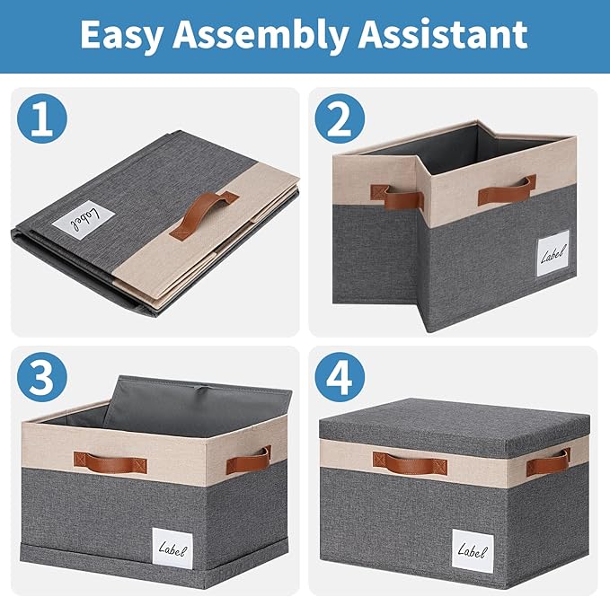 Fabric Storage Bins with Lids 3 Pack, Beige, 15" x 11" x 9.7"
