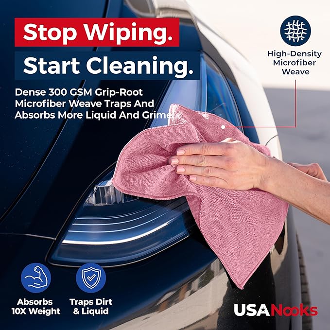 USANOOKS Microfiber Cleaning Cloth Light Pink - 8 Pcs 12.5"x12.5" - High Performance - 1200 Washes