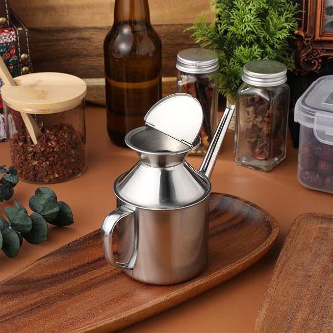 MAGICLULU Stainless Steel Oil Dispenser Bottle 3Oz Kitchen Oil Pot with Long Spout Refillable Grease Saver for Olive Vinegar and Salad Dressings
