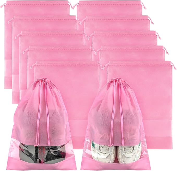 Large Pink Travel Shoe Bags, 10 Pcs