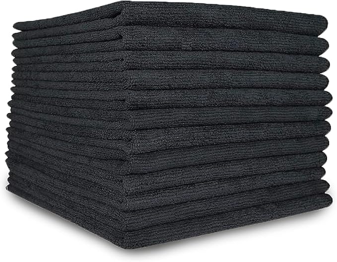 A&A Wiping Cloth- Microfiber Cleaning Towel, Super Absorbent Black Microfiber Towels, Perfect for House, Cars, Windows, Gym and Office, Black Microfiber 16x16 Towels, Pack of 180 Pieces