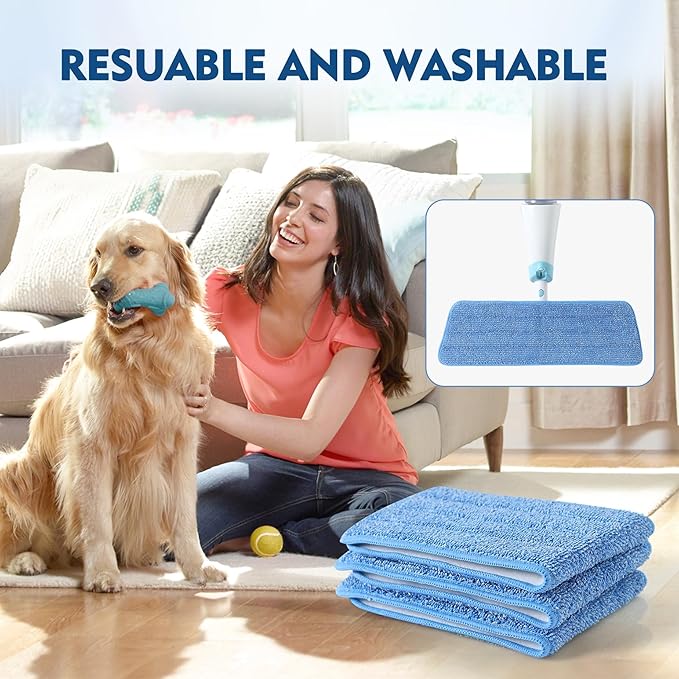 3 Pack Microfiber Mop Pads, Mop Replacement Pads Refills Floor Spray Mop Pads Wet Moping Pads Refill Reusable Pads Suitable for All Spray Mops Cleaning