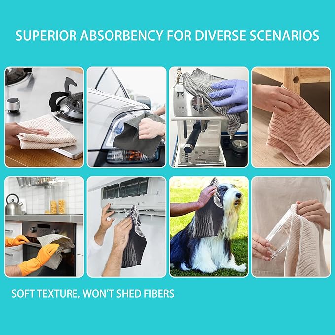 Microfiber Cleaning Cloths 12-Pack – Super Absorbent, Lint-Free Towels with Unique Corn Grain Texture – Reusable Barista Cloths for Espresso Machines, Glass, Kitchen & Car – 12x12 Inches