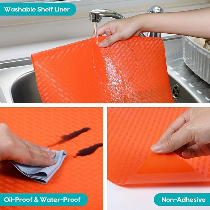 Red Fridge Liners Shelf Liner for Kitchen Cabinets Refrigerator Liners Waterproof & Oil-Proof Kitchen Cupboard Liner Non Adhesive Drawer Mats EVA Material for Shelves 17.5 x 393.7 Inches