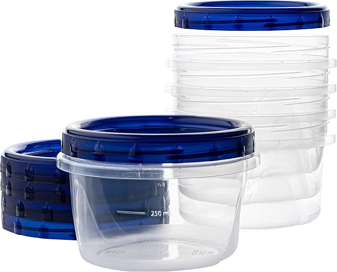 [16 oz 120 Pack] Twist Top Deli Containers Clear bottom With blue Top Twist