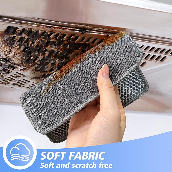 KinHwa Kitchen Washcloths for Dishes Absorbent Microfiber Dish Cloths Quick Dry Dish Rags with Poly Scour Scrub Side Ideal for Kitchen Cleaning (Gray, 6inch X6inch 9Pack)