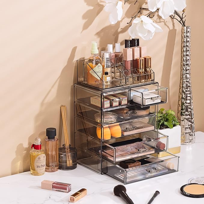 Sorbus Acrylic Makeup Organizer Set, 6-Drawer Vanity & Countertop Cosmetic Storage with Small & Wide Compartments