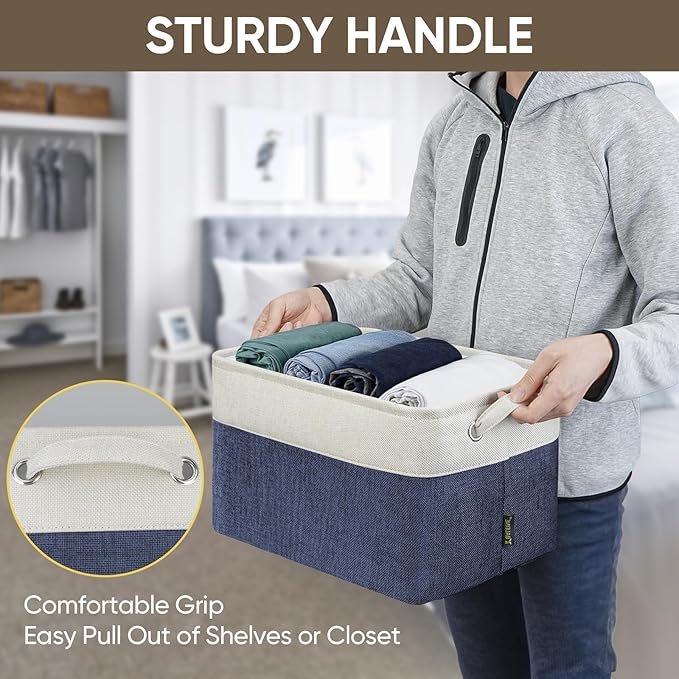 4 Pack Fabric Closet Storage Bins for Shelves, Navy Blue, 15"x11"x9.5"
