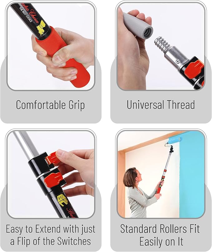 Bates- Extension Pole, 1.4 to 3 Ft Pole, ‎Black and Orange, Telescoping Pole, Extendable Pole, Telescopic Pole, Paint Pole, Paint Roller Extension Pole, Paint Extension Pole, Telescopic Poles