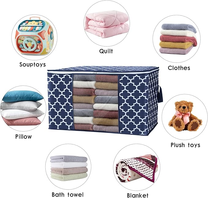 WISELIFE Storage Bags, Large Blanket Clothes Organization and Storage Containers for Bedding, Comforters, Foldable Organizer with Reinforced Handle