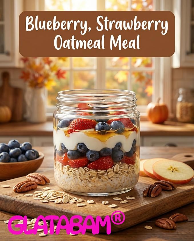 10 OZ 4Pack, Overnight Oats Jars with Lids, Glass Meal Prep Containers, Airtight Mason Jars for Breakfast, Yogurt Parfait, Salad & Smoothies