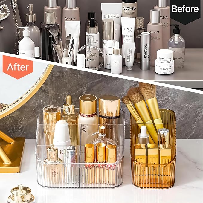 Large Capacity Makeup Brush Holder, 5 Slot Makeup Brush Cup, Clear-L