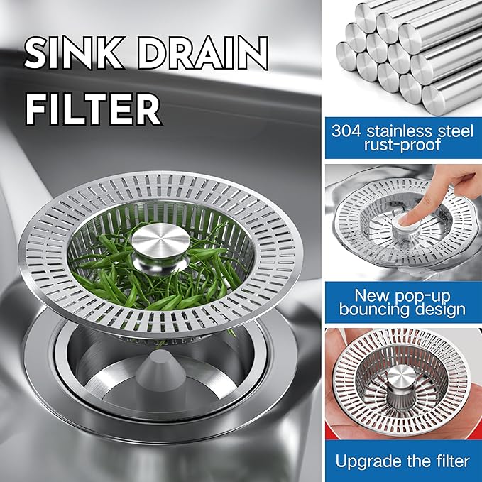 Kitchen Sink Stopper and Drain Strainer, Universal Kitchen Sink Drain Stopper Combo