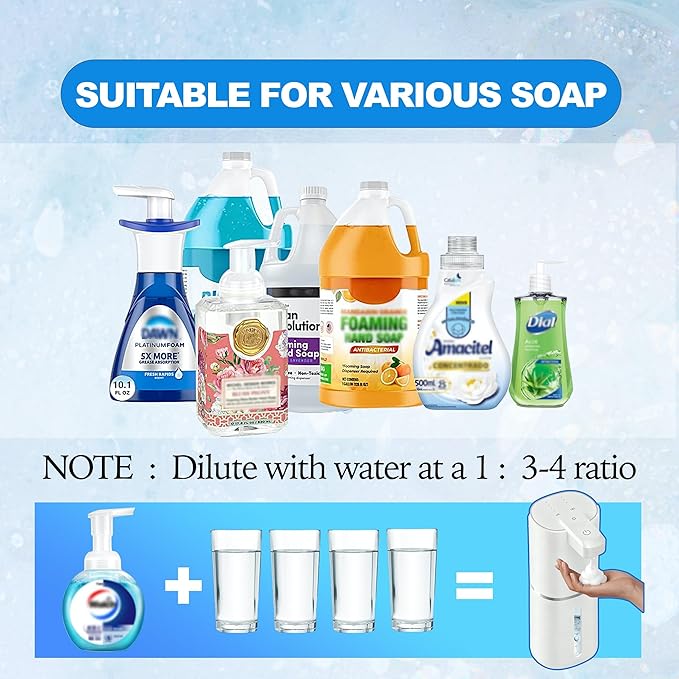 Automatic Touchless Foam Soap Dispenser, 4-Level Adjustable Foam, Continuous Foaming and Self-Cleaning Mode, Type-C Rechargeable, Wall Mount or Countertop (Foam)