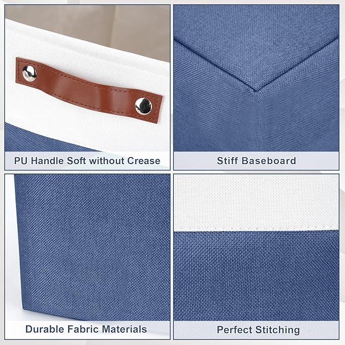13x13 Cube Storage Bins, Collapsible Fabric Storage Box, NavyBlue&White