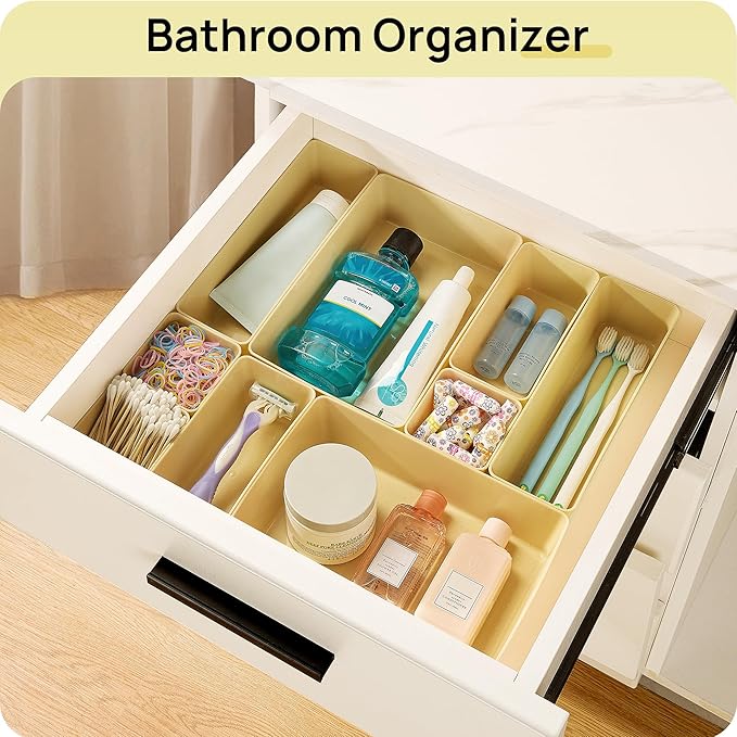 Vtopmart 25 PCS Plastic Drawer Organizers Set, 4-Size Versatile Bathroom and Vanity Drawer Organizer Trays, Storage Bins for Makeup, Bedroom, Kitchen Gadgets Utensils and Office