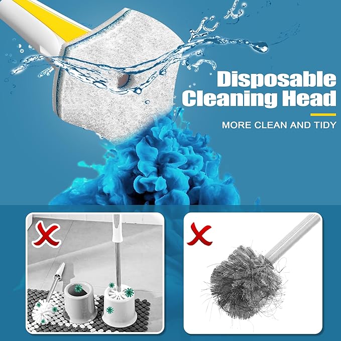 JEHONN Disposable Toilet Brush with 40PCS Wand Cleaner Refills, Wall Mounted Toilet Bowl Brush Holder Set, Bathroom Cleaning System for Sink Bathtub Wash Basin (Yellow)