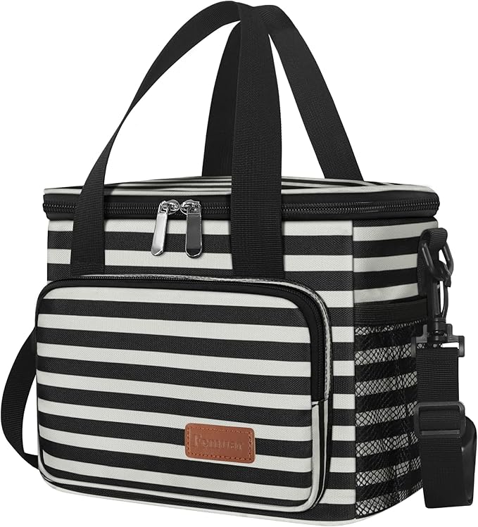 Femuar Lunch Bags for Women/Men, Insulated Lunch Bag for Work Office Picnic - Lunch Cooler Bag Leakproof Lunch Box with Adjustable Shoulder Strap - Stripe