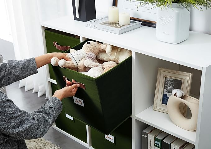 Storage Bins, Cube Storage Bin with Labels, Olive Green)