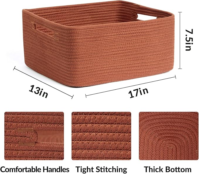 Large Storage Baskets for Shelves, 2 Packs Oxide Red