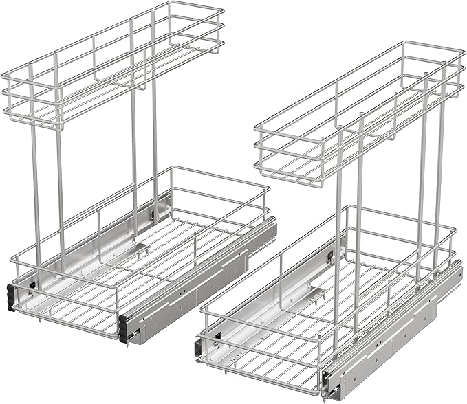 Under Sink Organizer 2 Packs, Pull Out Cabinet Organizer 2 Tier