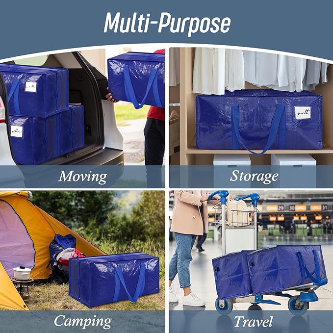 6 Pack Extra Heavy Duty Large Moving Bags with Strong Zipper & Comfortable, Blue