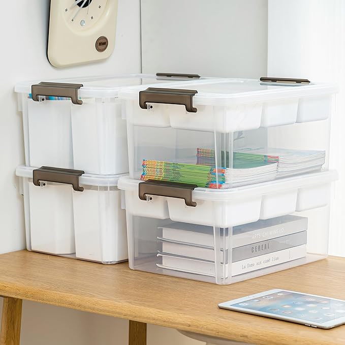 Citylife 17 QT Plastic Storage Box with Removable Tray and 6 Detachable Tall Inserts Craft Organizers and Storage Clear Storage Container for Organizing Crayon, Craft, Sewing, Playdoh, 4 Packs