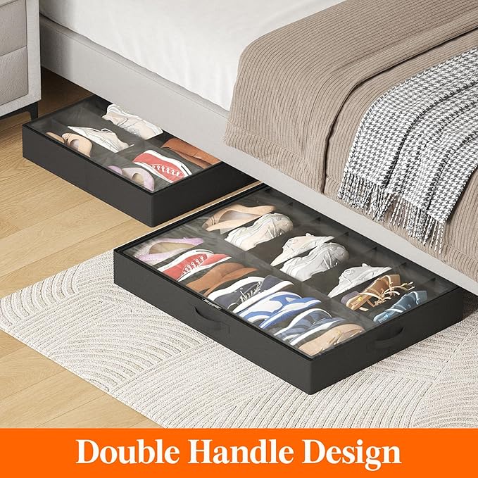 Under Bed Shoe Storage Organizer 2 Pack(14 Shoes Cells+4 Boots Cells)