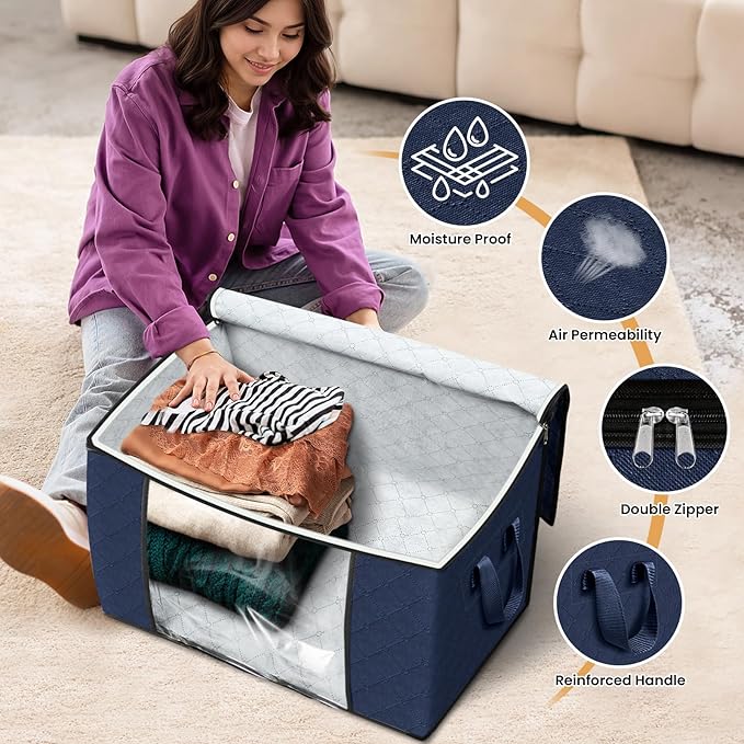 Fab totes 24 Gallons Clothes Storage, 4 Pack,Blue