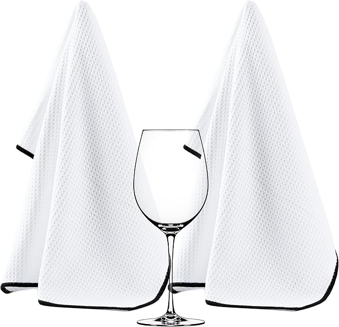 POLYTE Microfiber Waffle Wine Glass Fine Polishing Cloth (18x28 in., 2 Pack)
