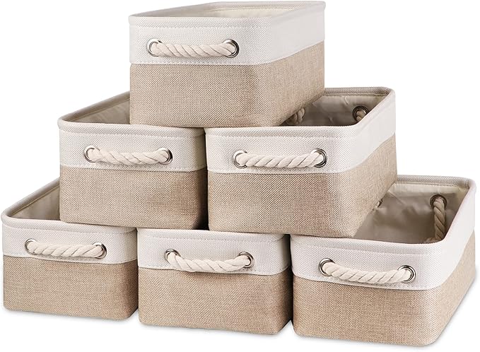 Bidtakay Small Baskets Fabric Storage [6 Pack] Beige Storage Bins 11.8 X 7.8 X 5