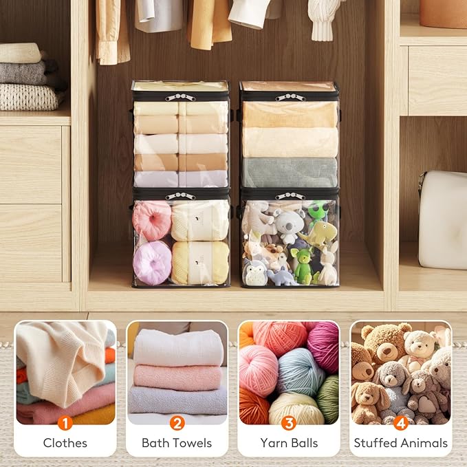 Lifewit 6 Pack Clear Clothes Storage Bags, Sweater Storage with Zipper, 18L Vinyl Foldable Moving Bags, Storage Container for Blankets Bed Sheet Sweater Yarns