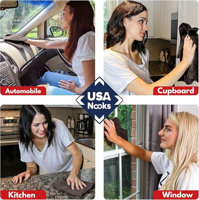 USANOOKS Premium 300GSM Microfiber Cleaning Cloth - 12.5"x12.5" High Performance - 1200 Washes, Ultra Absorbent Microfiber Towels for Cars Undercarriage, Rims & Engine Bay Cleaning - Microfiber Cloth