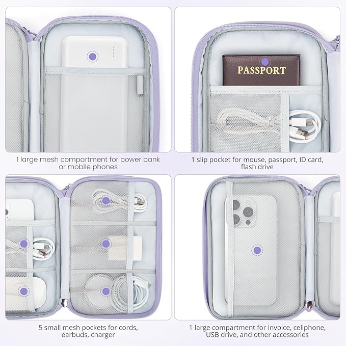 Skycase Tech Pouch - Lightweight Electronics Organizer Travel Case - Double Layers Cable Organizer - All-in-One Storage Bag for Charger, Cord, Phone, Flash Drive, Essentials