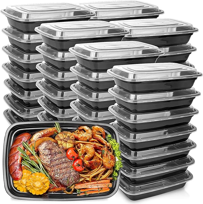 50-Pack Food Prep Containers, 1000ML/ 34 OZ Microwavable Food Storage Containers with Lids, Reusable Plastic lunch Containers Lunch Boxes- Stackable