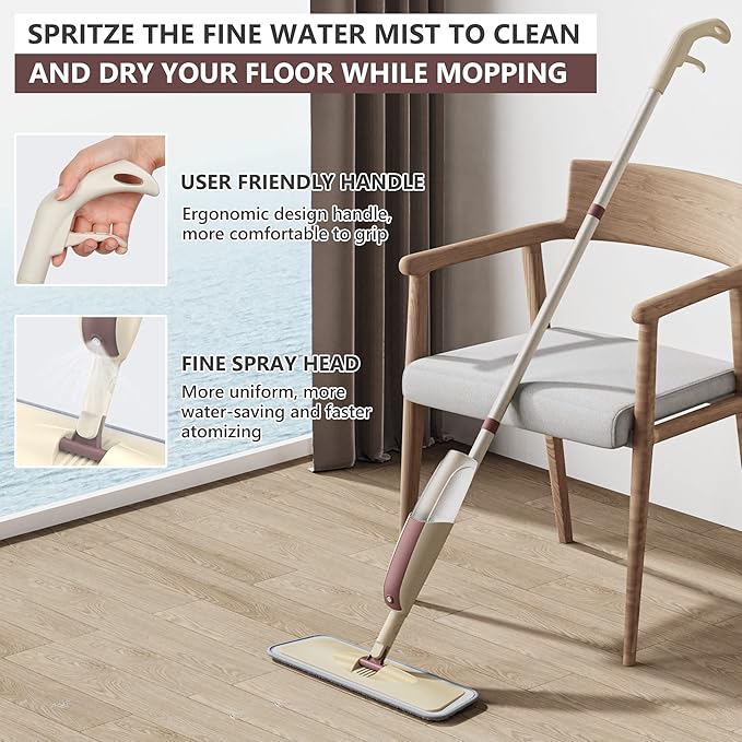 HOMTOYOU Spray Mop for Floor Cleaning: Wet Mop with 4 Washable Microfiber Pads and 2 Refillable Bottles for Hardwood Laminate Wood Vinyl Ceramic Tiles Home Kitchen