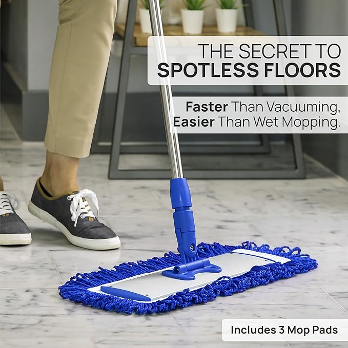 Microfiber Wholesale 24" Microfiber Mop System - Clean & Dust Hardwood, Laminate, & Tile Floors, Reusable Mop Heads, Adjustable Handle, Washable Micro Fiber Wet & Dry Pads, Industrial & Commercial