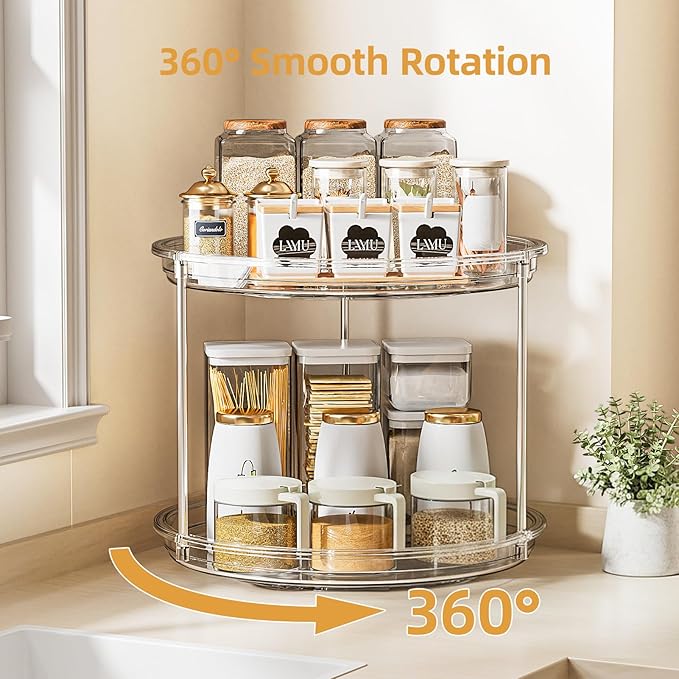 2 Tier Lazy Susan Turntable Organizer for Cabinet, 1 Pack