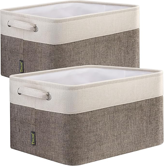 2 Pack Fabric Closet Storage Bins for Shelves, Brown, 12"x8"x8"