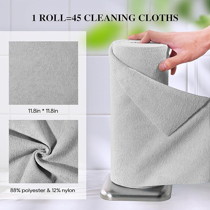 HONOVA Microfiber Cleaning Cloth Roll 90 Pack, Tear Away Microfiber Towels, 12" x 12", Reusable Paper Towels, All Purpose Paper Towels for Kitchen, Window, Car, Shop(Blue&Grey)