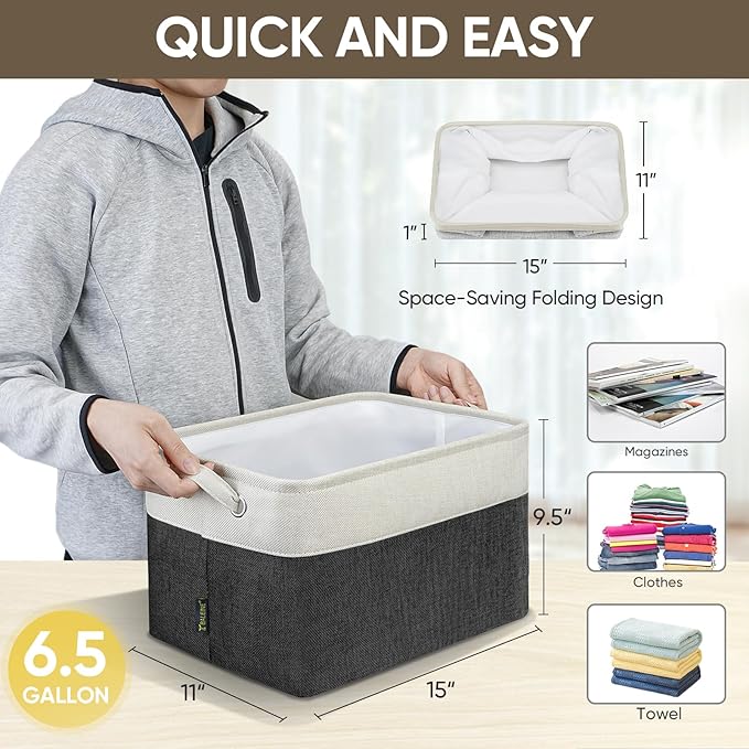 1 Pack Fabric Closet Storage Bins for Shelves, Black, 15''x11''x9.5''