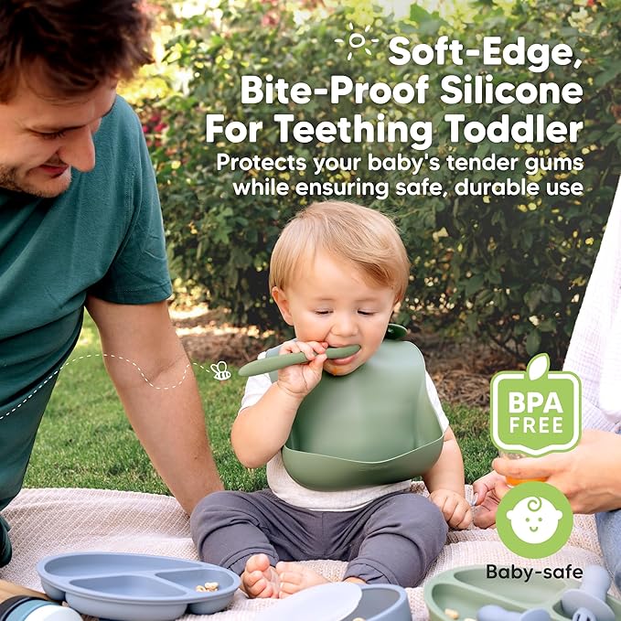KeaBabies Silicone Baby Spoons, Self Feeding 6-12 months - 3-Pack Baby Weaning Eating Utensils, Toddler First Food Training Spoon, Infant, Kids Feeding Supplies Essential Set, Dishwasher-safe (Sage)