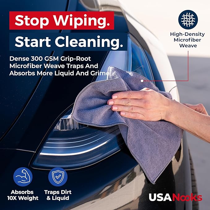 USANOOKS Microfiber Cleaning Cloth Grey - 24 Pcs (12.5"x12.5") - High Performance - 1200 Washes